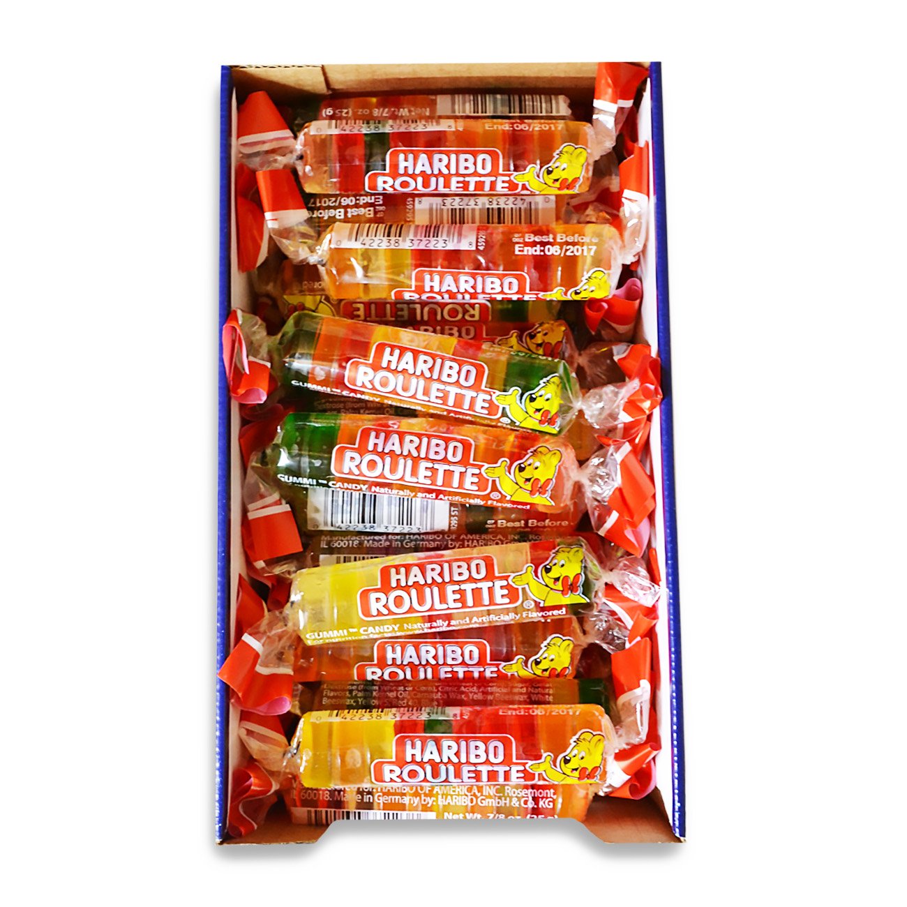 Haribo Gummi Candy  card-style, 0.87 oz Roll, Pack of 36, Orange, Model 042238372153