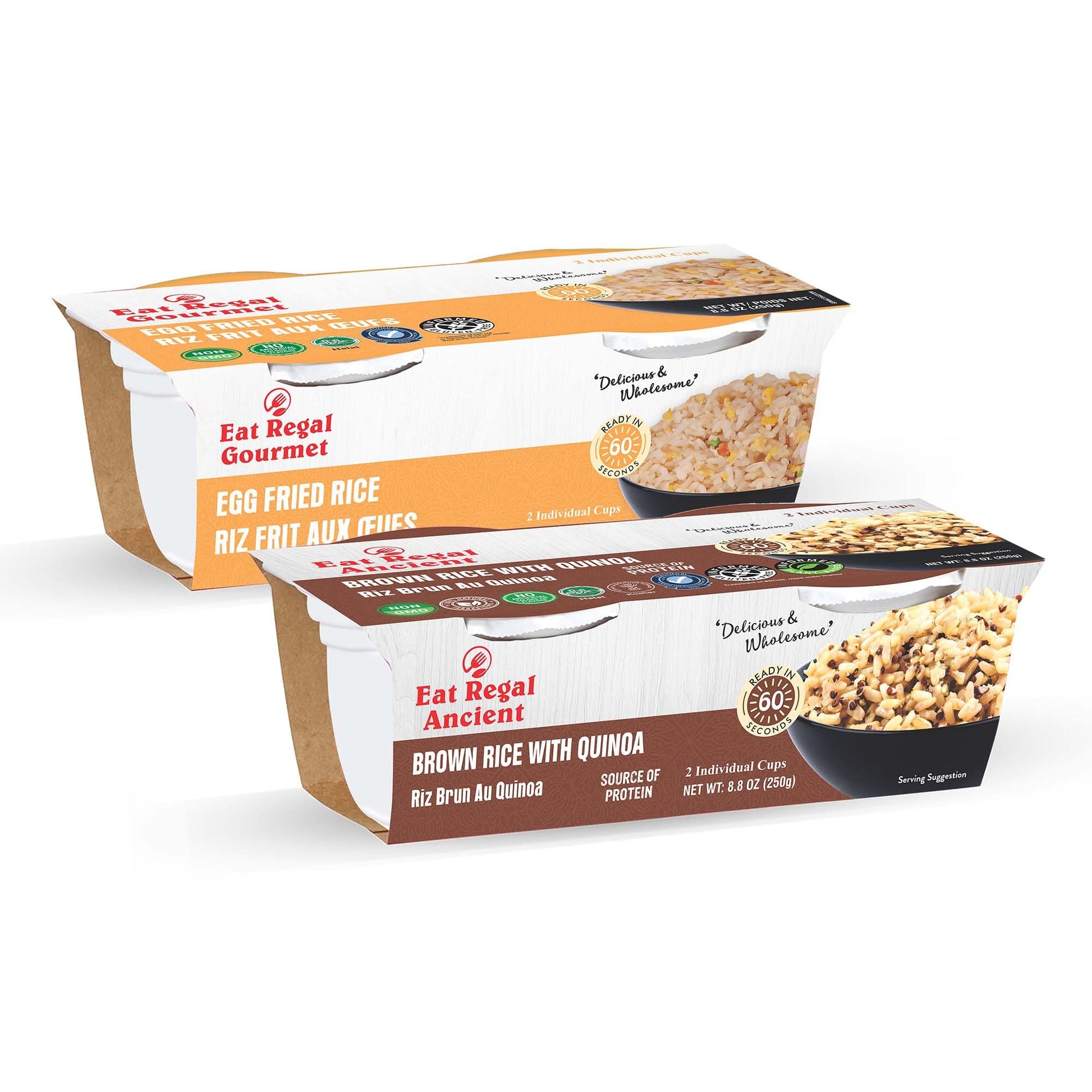 Eat Regal Ready-to-Eat Rice Cups Variety Pack - Brown Rice with Quinoa & Egg Fried Rice | High Protein, Ready in 1 Minute| Glute