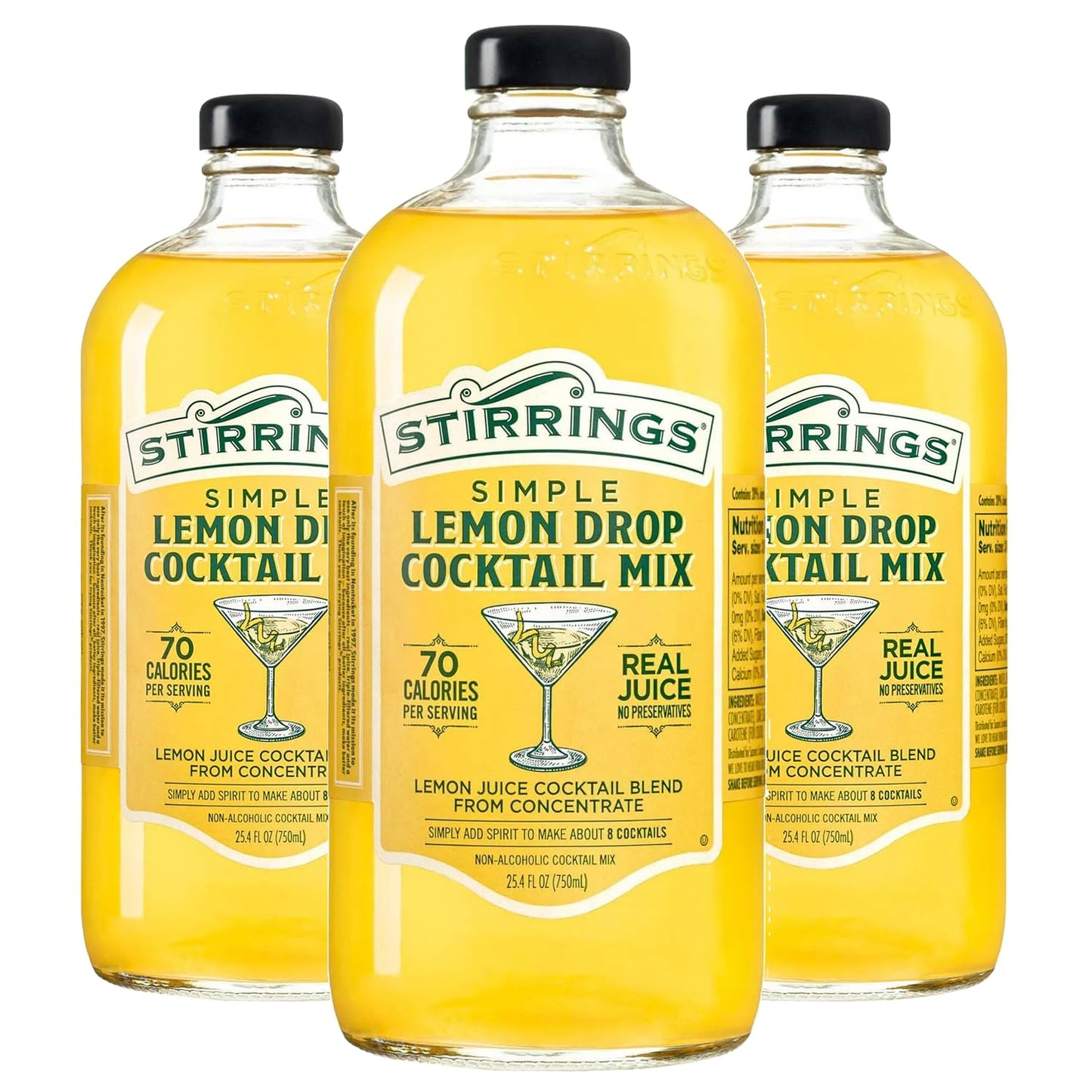 Stirrings 3 Pack Lemon Drop Mixed Flavor Mix 750Ml Bottles - Real Juice No Preservatives - 90 Calories - Drink Mixer