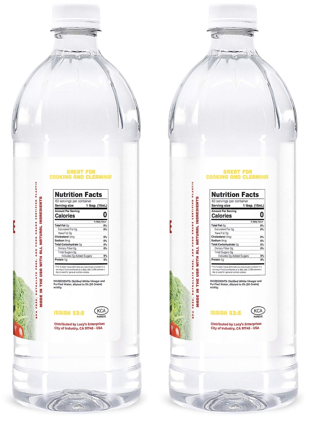 Lucys Family Owned - Natural Distilled White Vinegar, 32 oz. bottle (Pack of 2) - 5% Acidity