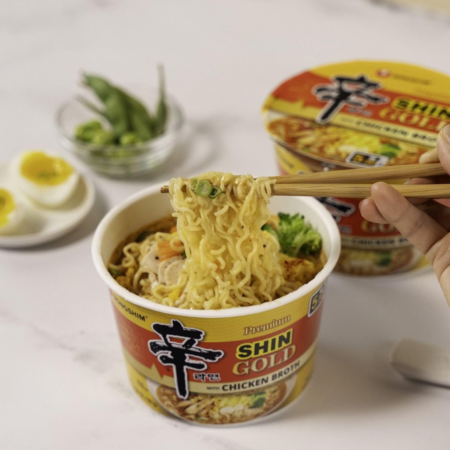 Premium Shin Gold With Chicken Broth Ramen Bowls Bundle. Includes Six - 3.56 Oz Noodle Soup