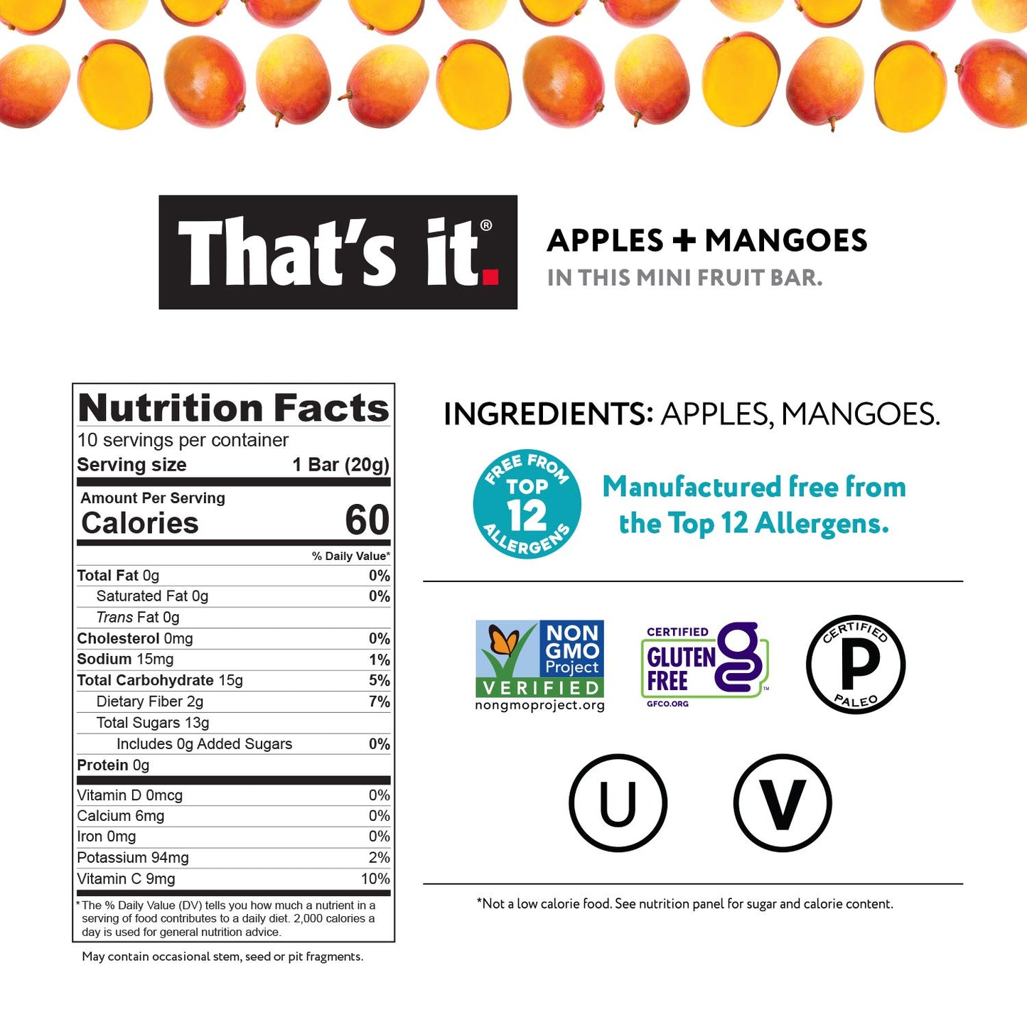 Thats It. Mini Fruit Bars Variety (20 Pack) No Sugar Added, Plant-Based, Vegan & Gluten Free, Breakfast Bar, Paleo, For Children & Mature-Themeds, Non Gmo, Fiber