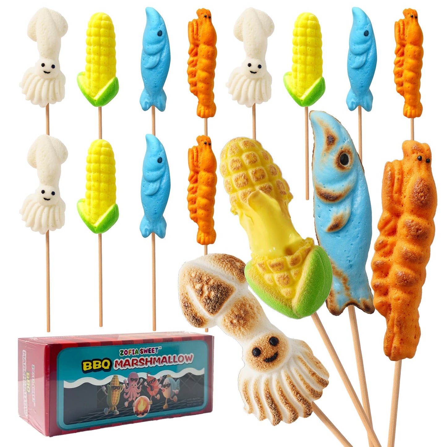 Smores Campfire Marshmallows With Roasting Sticks  0.7Oz (16 Pack) Big Some More Conton Candy With Assorted Fruit Flavors  Individually Wrapped Marshmallow For Camping  Bonfires  Roasting Parties