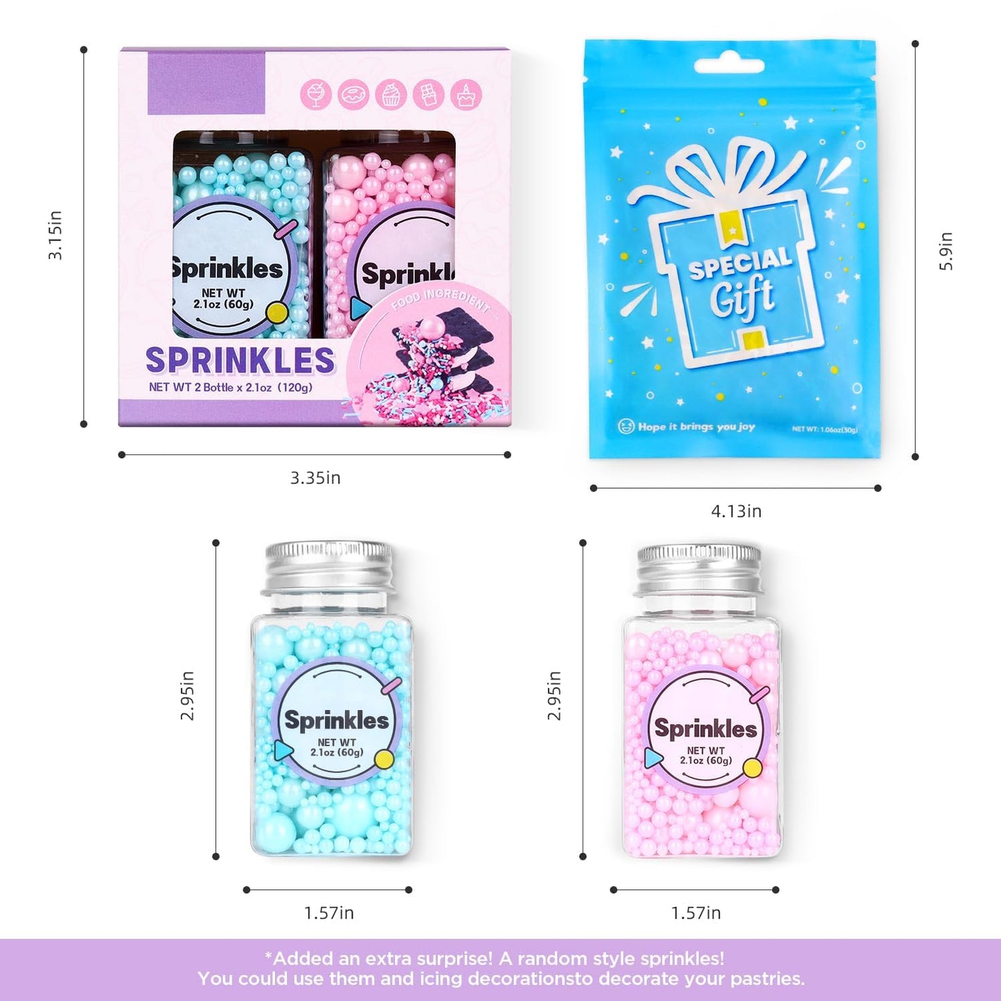 Edible Pink And Blue Sprinkles For Cake Decorating, Pink Pearl Sprinkles, Blue Pearl Sugar Sprinkles For Macaron, Cake, Cupcake,