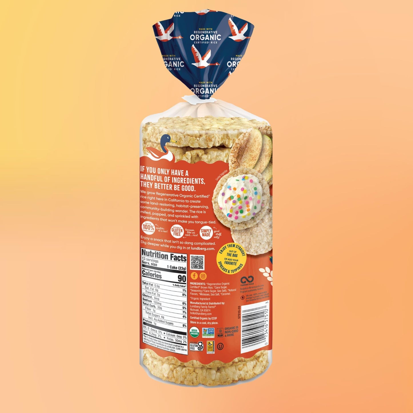 Lundberg Organic Brown Rice Cakes, Salted Caramel, Gluten-Free, Vegan, 11 oz, Natural