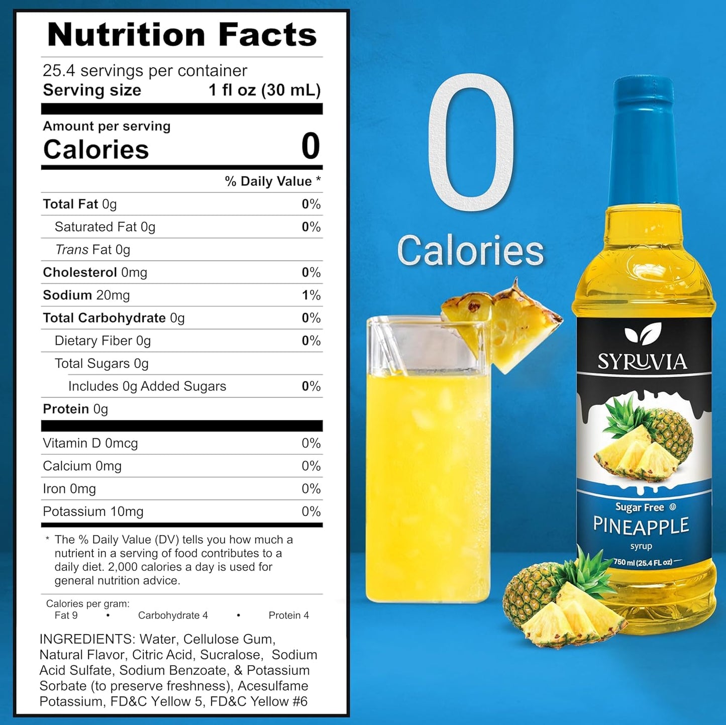 Syruvia Sugar Free Pineapple Syrup - Premium Flavoring for Tea, Beverages, Desserts, Ice Cream, and Cocktails - Kosher, Gluten F