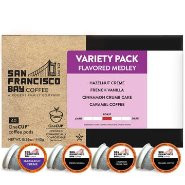 San Francisco Bay Compostable Coffee Pods - Variety Pack Flavored (40 Ct) K Cup Compatible Including Keurig 2.0, Hazelnut, Cinna