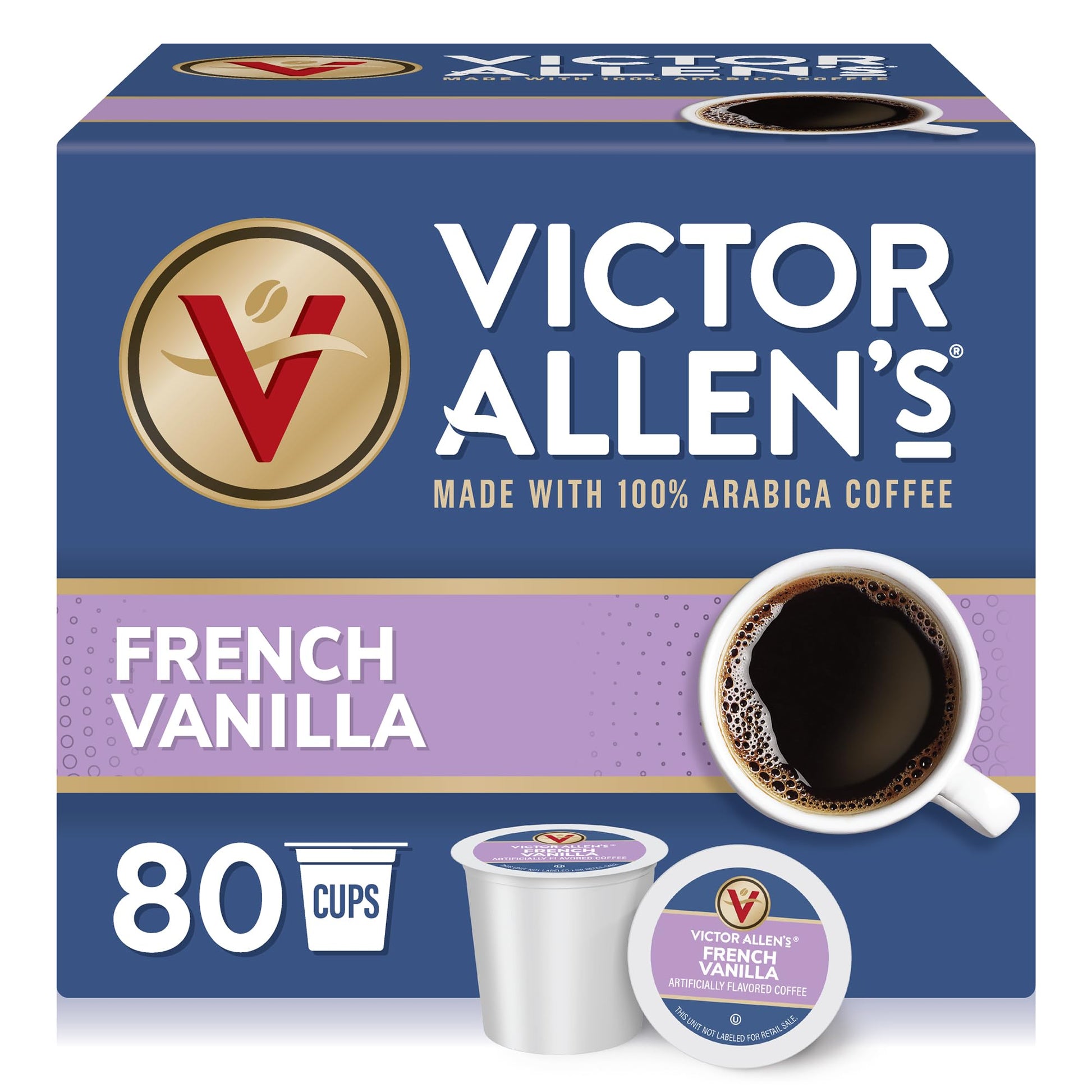 Victor Allens Coffee Single Serve Pods, French Vanilla, Medium Roast, 80 Count, Compatible with Keurig K-Cup Brewers, Brown
