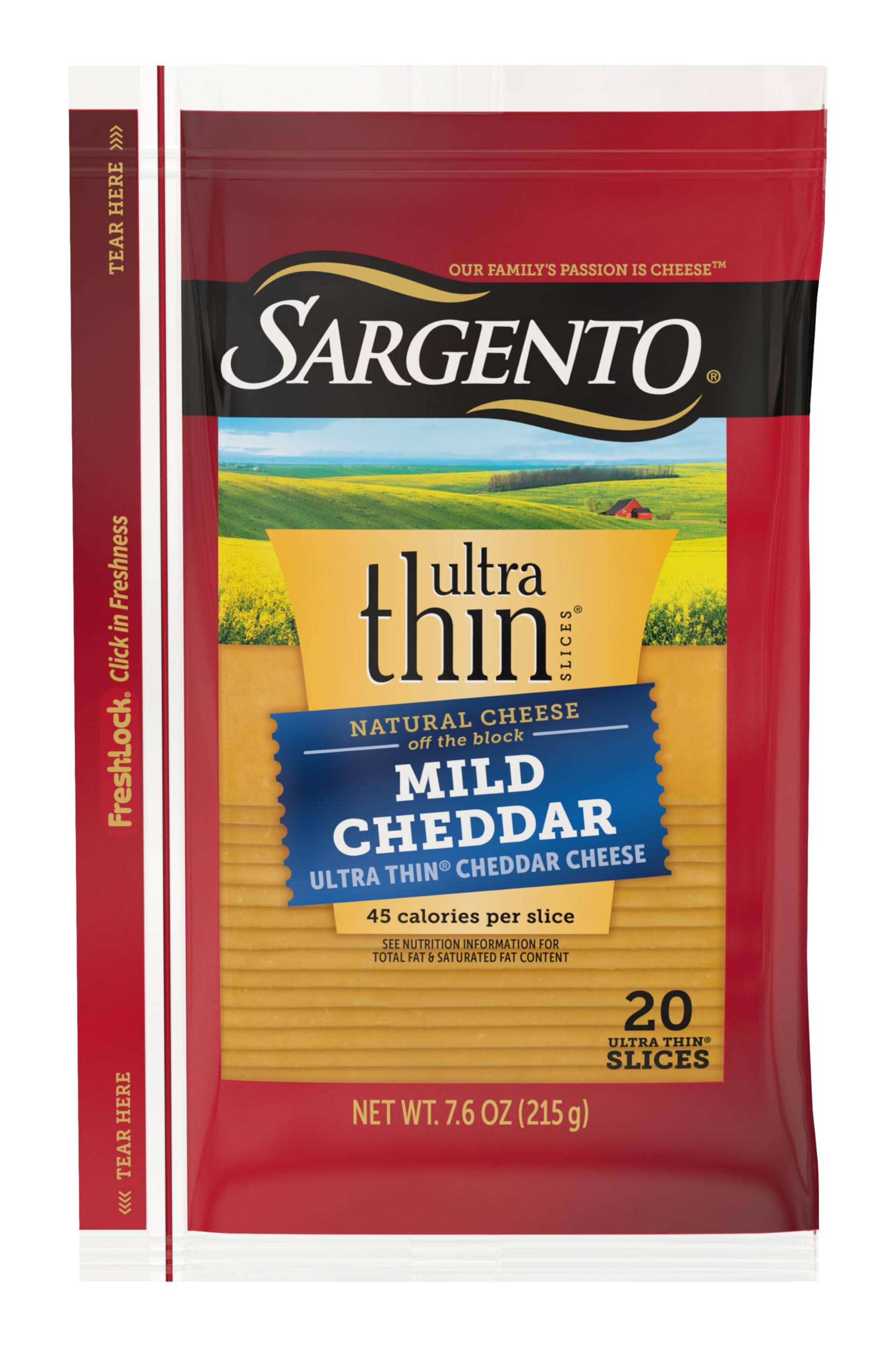 Sargento Ultra Thin Natural Mild Cheddar Cheese Slices, 20 Slices