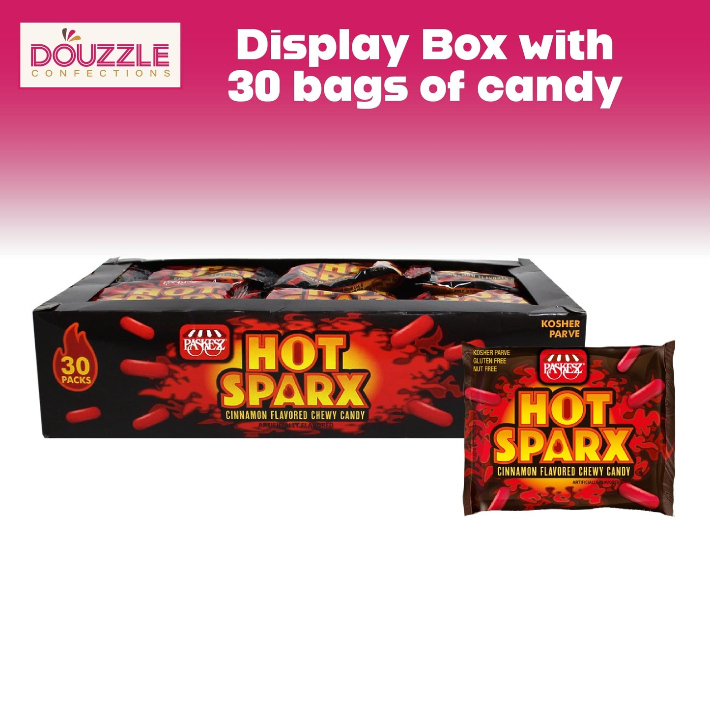 DOUzzle Back To School Hot Sparx Red Cinnamon Candy Sticks, Chewy Candies, Mini Packs (30 Count, 1 Pack) Individually Wrapped, P