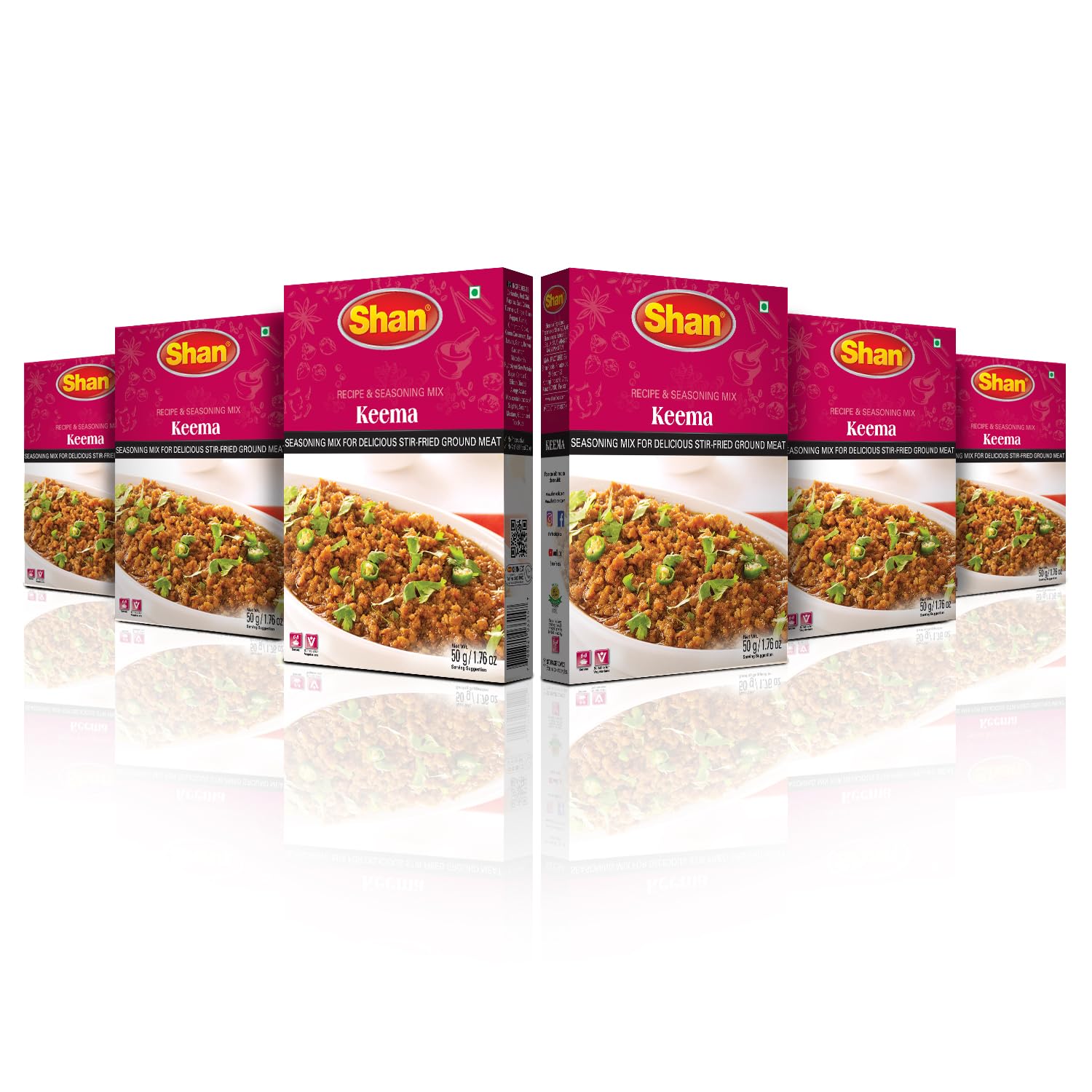 Shan - Keema Masala Seasoning Mix (50g) - Spice Packets for Delicious Stir-Fried Ground Meat (Pack of 6)