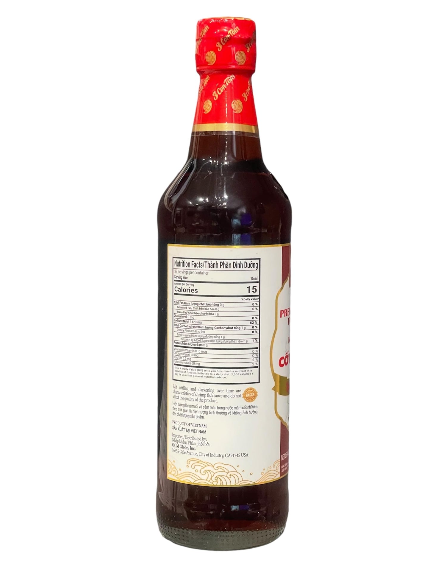 1 Pack - Premium Shrimp Fish Sauce Glass Bottle - Nuoc Mam Cot Nhi Tom Chai Thuy Tinh - 16.9 Oz Per Glass Bottle