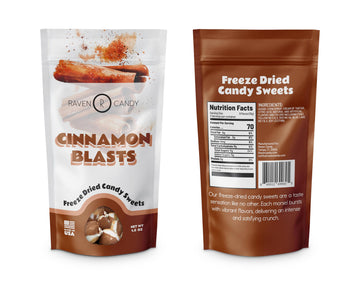 Raven Candy Cinnamon Blasts Freeze Dried Candy 1.5 oz | Crunchy & Zesty | Perfect for On-The-Go Snacking | Light & Airy Sweet Tr