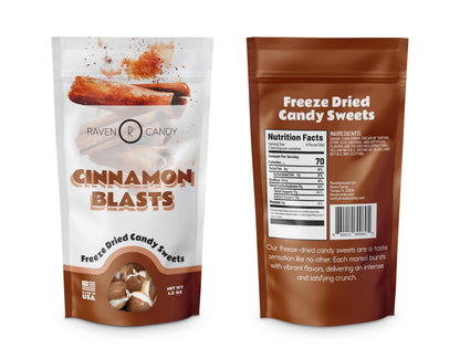 Raven Candy Cinnamon Blasts Freeze Dried Candy 1.5 oz | Crunchy & Zesty | Perfect for On-The-Go Snacking | Light & Airy Sweet Tr