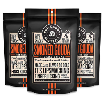 POP DADDY Flavored Pretzel Sticks, Smoked Gouda, 7.5oz Individual Bags, 3 Pack