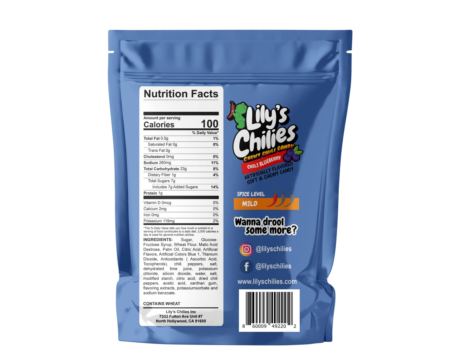 Lilys Chilies, Sour and Chili Chewy Candy (Chili Blueberry Belts)