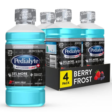Pedialyte Advancedcare Plus Electrolyte Drink, 1 Liter, 4 Count, With 33% More Electrolytes & Has Preactiv Prebiotics, Berry Fro