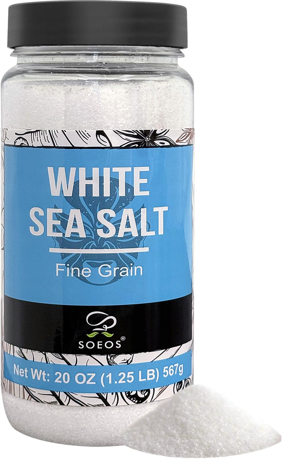 Soeos Sea Salt  Fine Grain  20 Oz (1.25 Pound)  Non-GMO  Nature Himalayan White Salt  Rock Salt for Grinder Refill (Pack of 1)