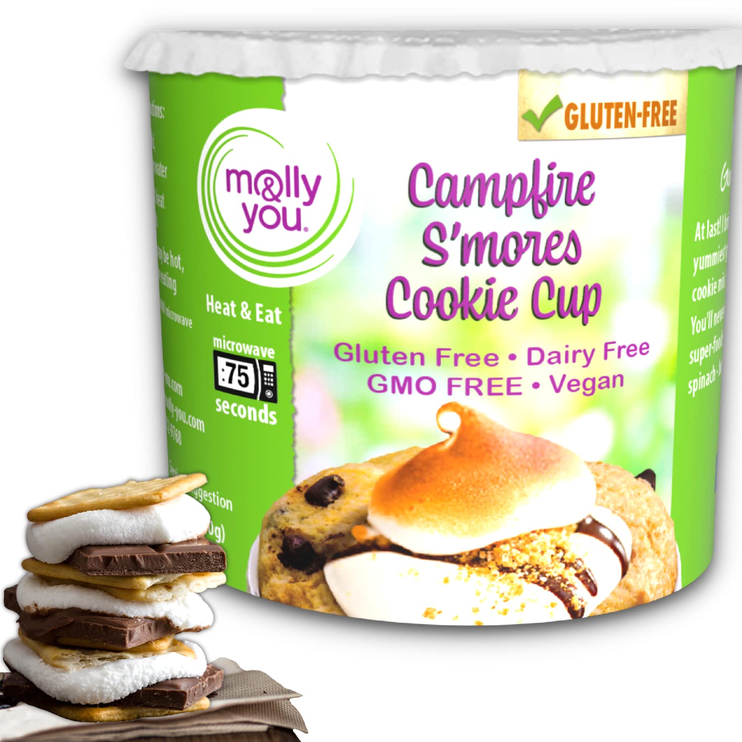 Molly And You Campfire S'Mores Gluten-Free Cookie Cup (Pack Of 6) - Gluten-Free Dessert, Microwave Cookie Snack Cup, Single Serv