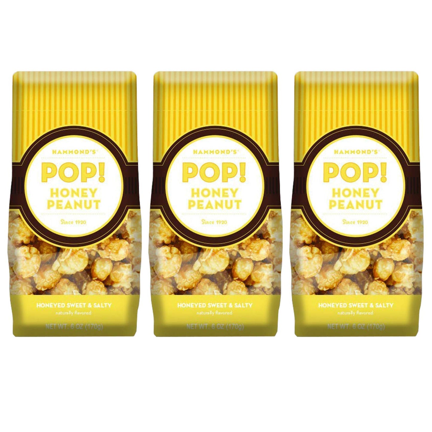 Hammond's Candies | Gourmet Honey Peanut Popcorn | 3 Bags, Great for Snacking | Small Batches Popped to Perfection | Handcrafted