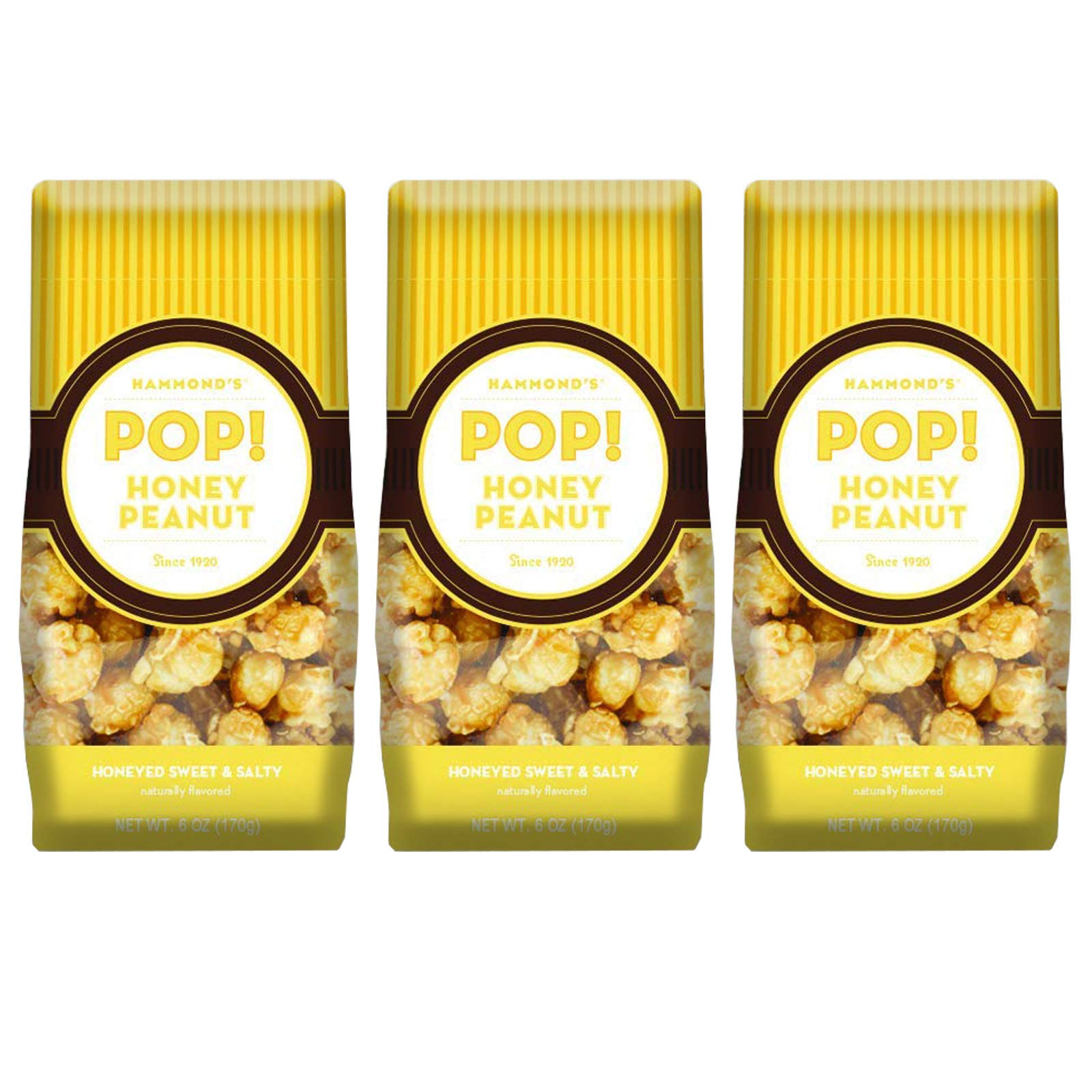 Hammond's Candies | Gourmet Honey Peanut Popcorn | 3 Bags, Great for Snacking | Small Batches Popped to Perfection | Handcrafted
