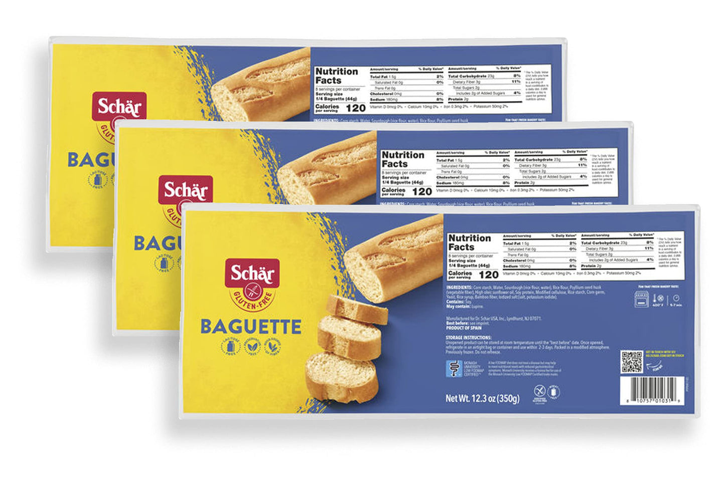 Schar - Baguette - Certified Gluten Free - No Gmo'S, Lactose, Wheat Or Preservatives - (12.3 Oz) 3 Pack