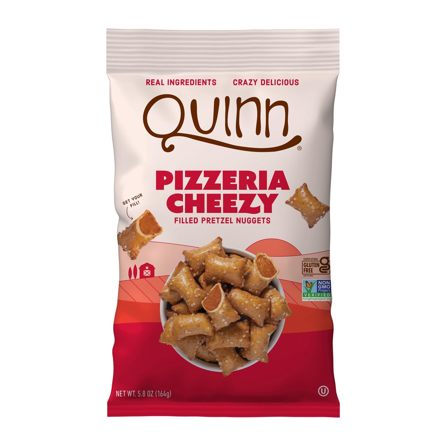Quinn Pizzeria Cheezy Filled Pretzel Nuggets - Made with Real Ingredients, Whole Grain Sorghum, Sea Salt, Vegan, Gluten Free, Da