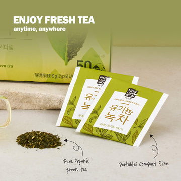 [Nokchawon] Organic Pure Green Tea 50 Tea Bags - Specially Roasted Korean Organic Green Tea, Delicate Flavor & Aroma