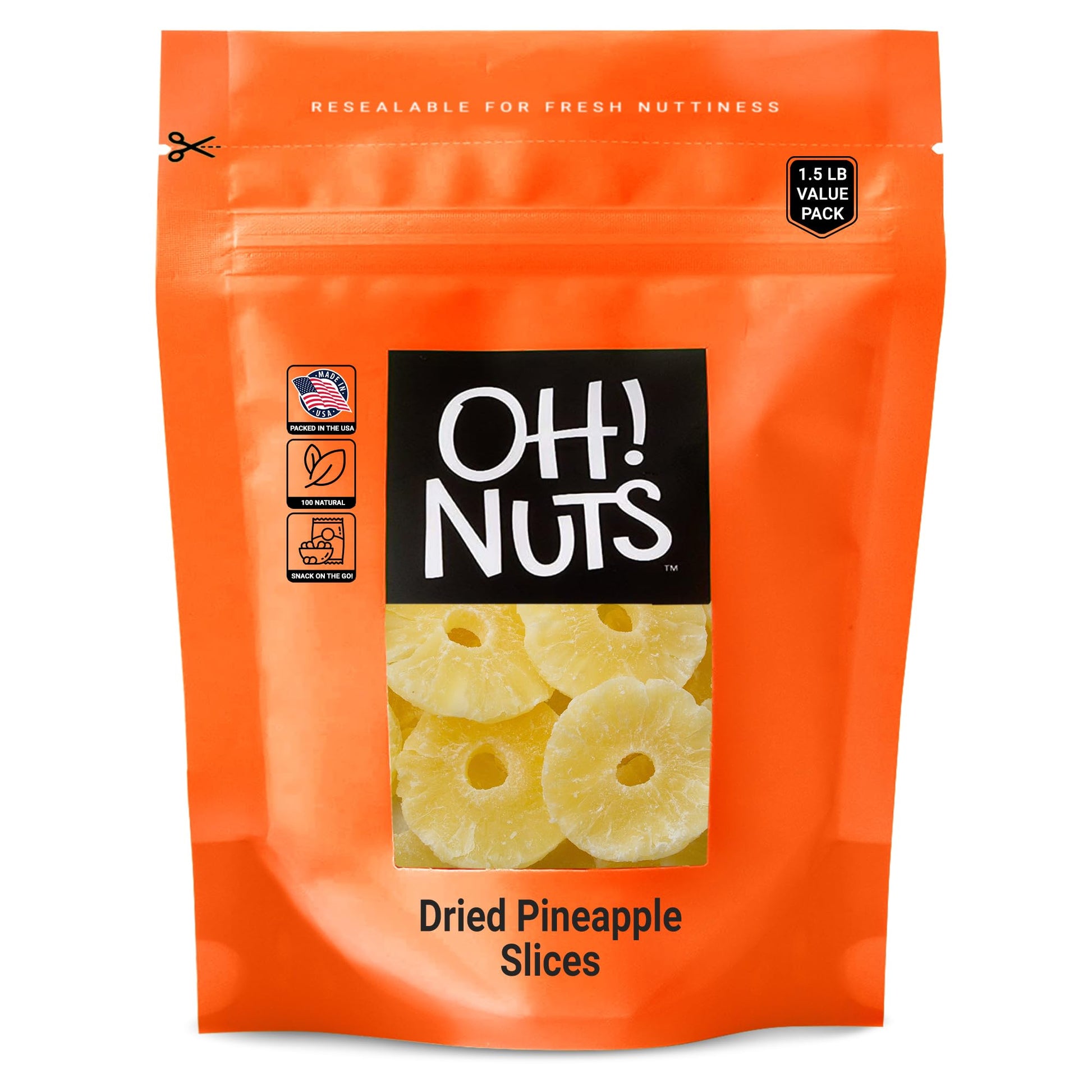 Dried Pineapple | 1.5 LB - Dried Fruit Rings | Less Sugar Added | Dehydrated Fruit Bites | Packed in New York Zip-Seal Bag for E
