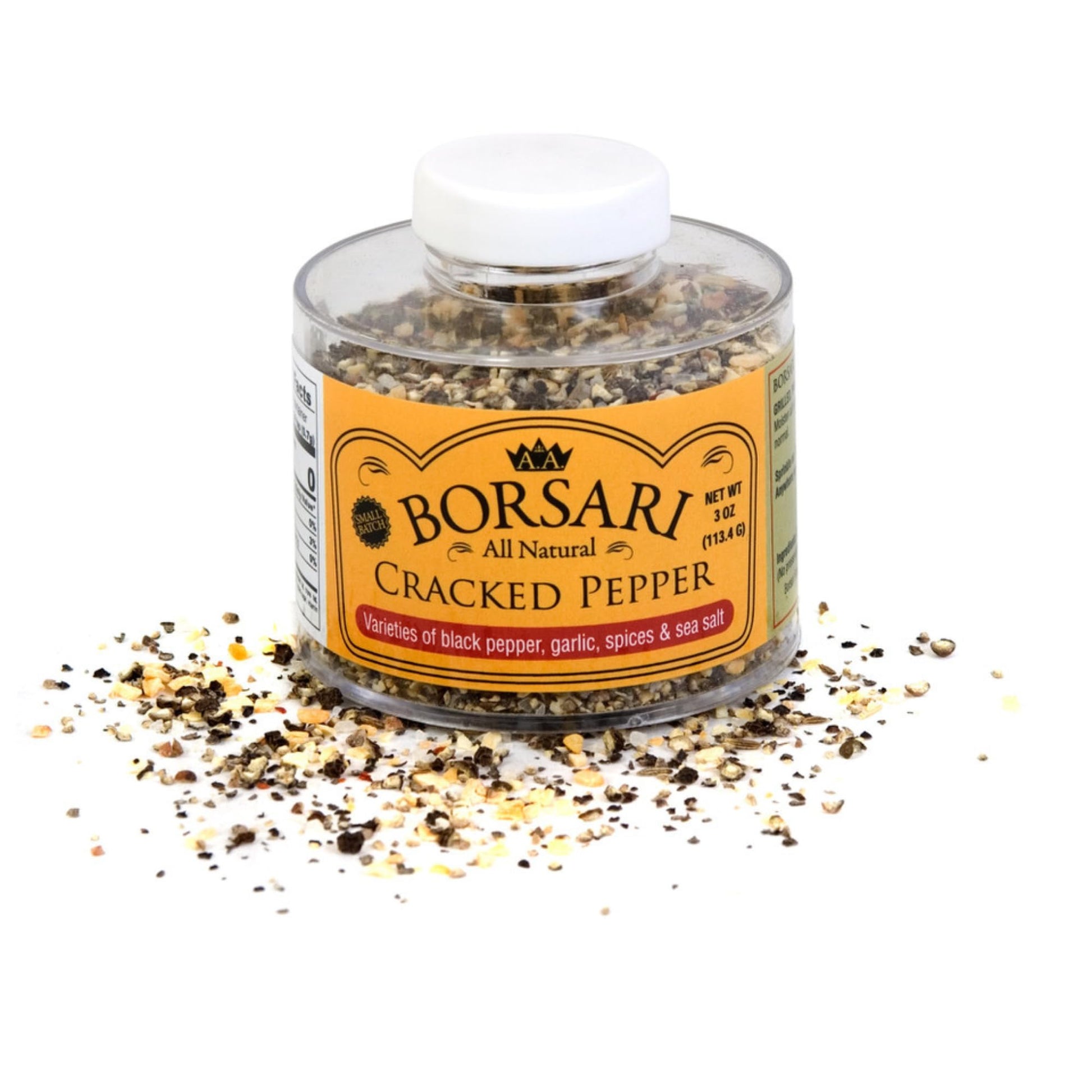 BORSARI Cracked Pepper Seasoning Blend - Gourmet Black Pepper with Garlic & Red Pepper Flakes, 3 oz, Pack of 1