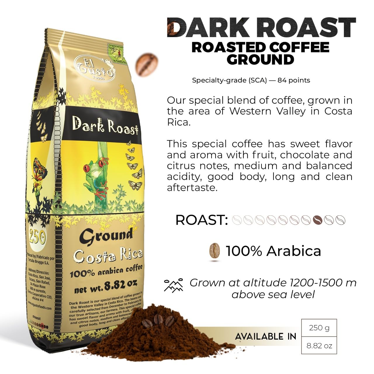 Costa Rican Coffee Dark Roast Ground (8.8Oz) - 100% Fresh Arabica Beans, Shade Grown & Locally Sourced - Costa Rican Souvenirs, Perfect Coffee Lover Gift