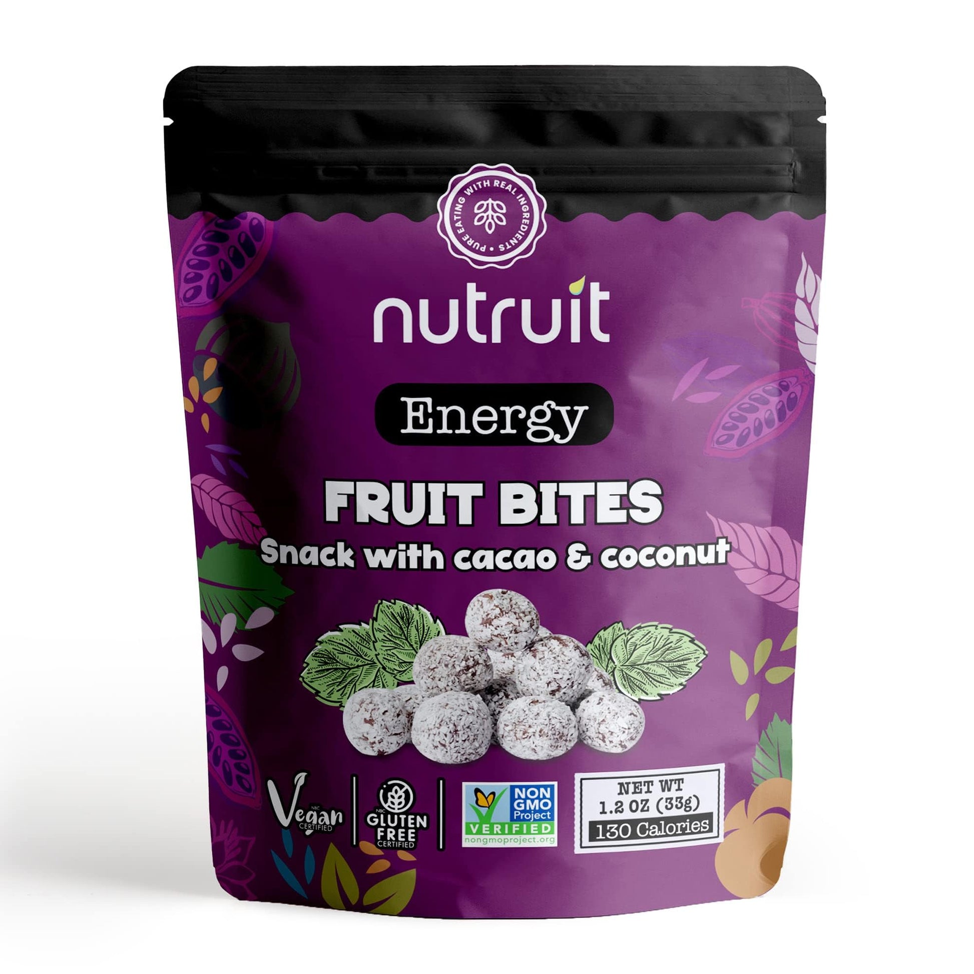 Nutruit Fruit Bites With Cacao & Coconut (Pack of 20) Healthy Fruit Snack, No Added Sugar, Gourmet, Vegan, Gluten Free, Non GMO,