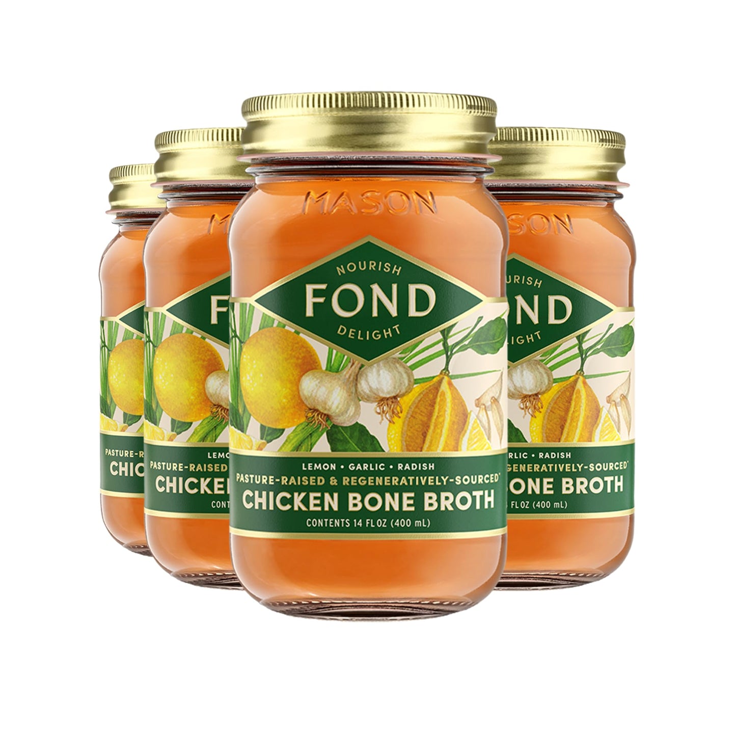 FOND Regenerative Pasture-Raised Chicken Bone Broth Infused with Organic Lemon & Garlic - Slow-Simmered Chicken Broth for Rich a