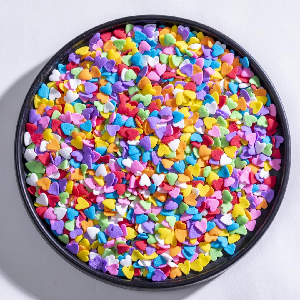 Red Heart Shapes Sprinkles Valentine Jumbo Heart Sprinkles for WEdding Cake Decorating - 3.53 oz/100g. (Rainbow Heart)