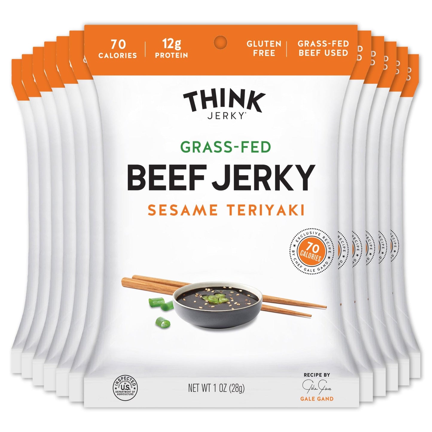 Think Jerky Sesame Teriyaki Beef Jerky, Gluten Free, High Protein, 1 oz Bags, 12 Pack