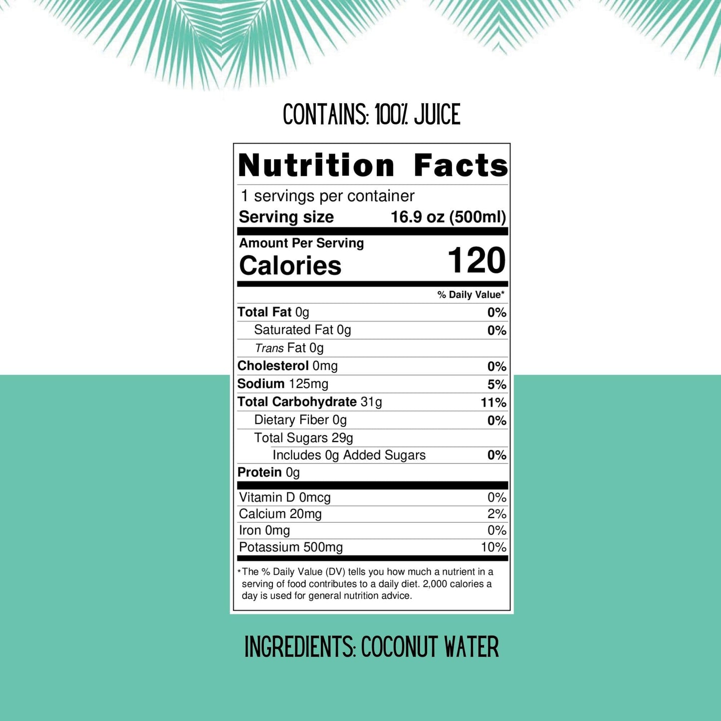 Little Palm - Pure Coconut Water, Made From Young Coconuts, No Sugar Added, Non-Gmo, Natural Hydration, Electrolytes, 16.9 Fl Oz