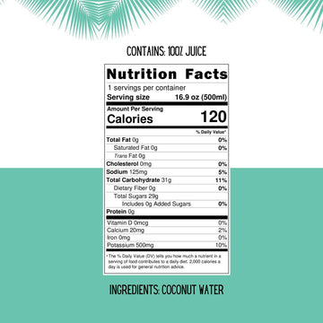 Little Palm - Pure Coconut Water, Made From Young Coconuts, No Sugar Added, Non-Gmo, Natural Hydration, Electrolytes, 16.9 Fl Oz