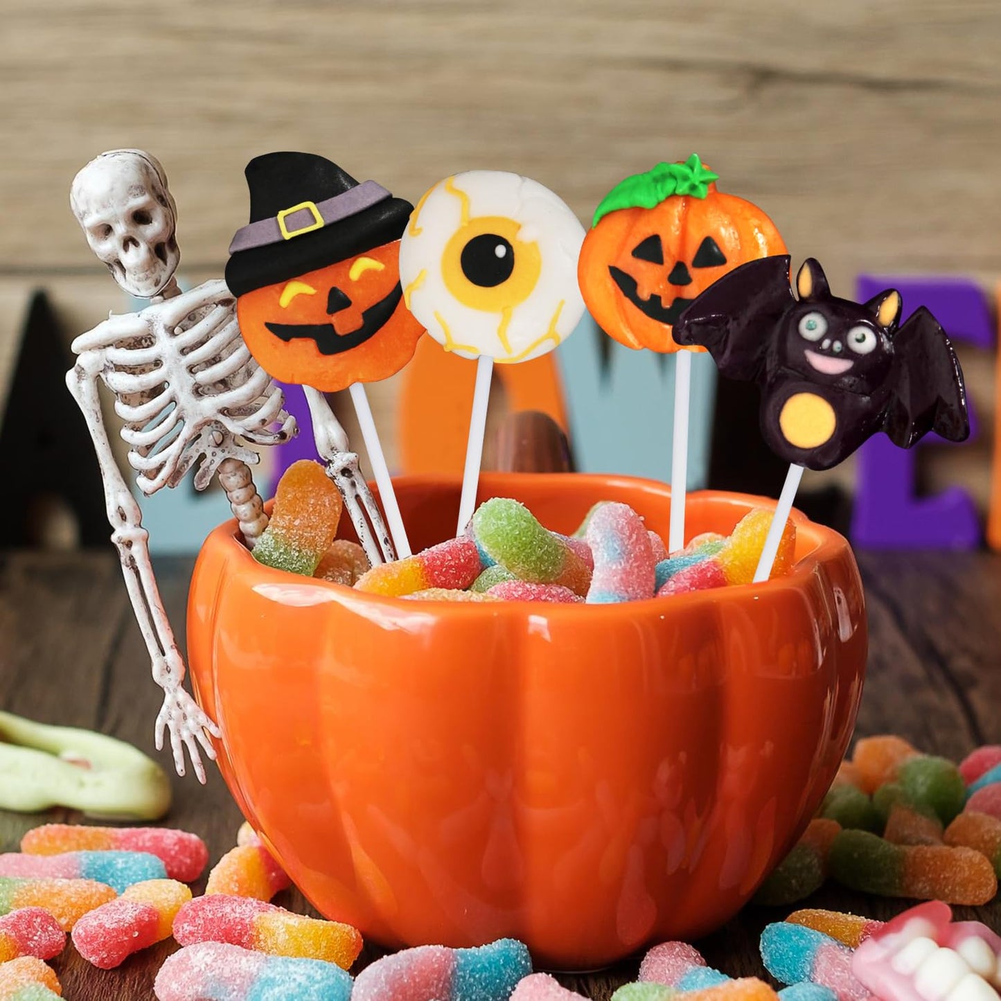 Halloween Lollipops, 24 Count Lollipops Individually Wrapped, Ideal Candy Gift, Halloween Themed Candy For Kids Delicious