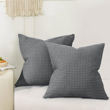 Phf 100 Cotton Waffle Weave Euro Shams Pillow Covers 26 X 26, No Insert, 2 Pack Elegant Home Decorative Euro Throw Pillow Covers
