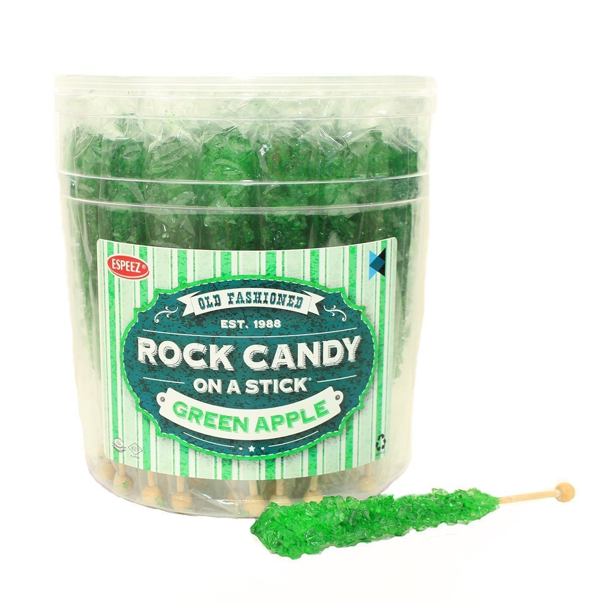 Espeez Extra Large Green Apple Rock Candy Sticks - 48 Individually Wrapped Lollipops for Candy Buffets, Parties, and Events