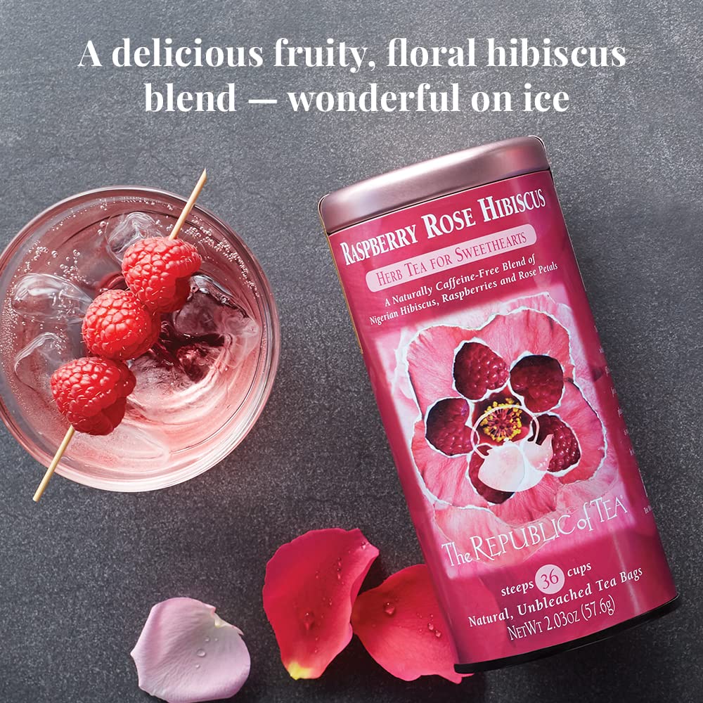 The Republic Of Tea Raspberry Rose Hibiscus Tea, 36 Count Tea Bag Tin