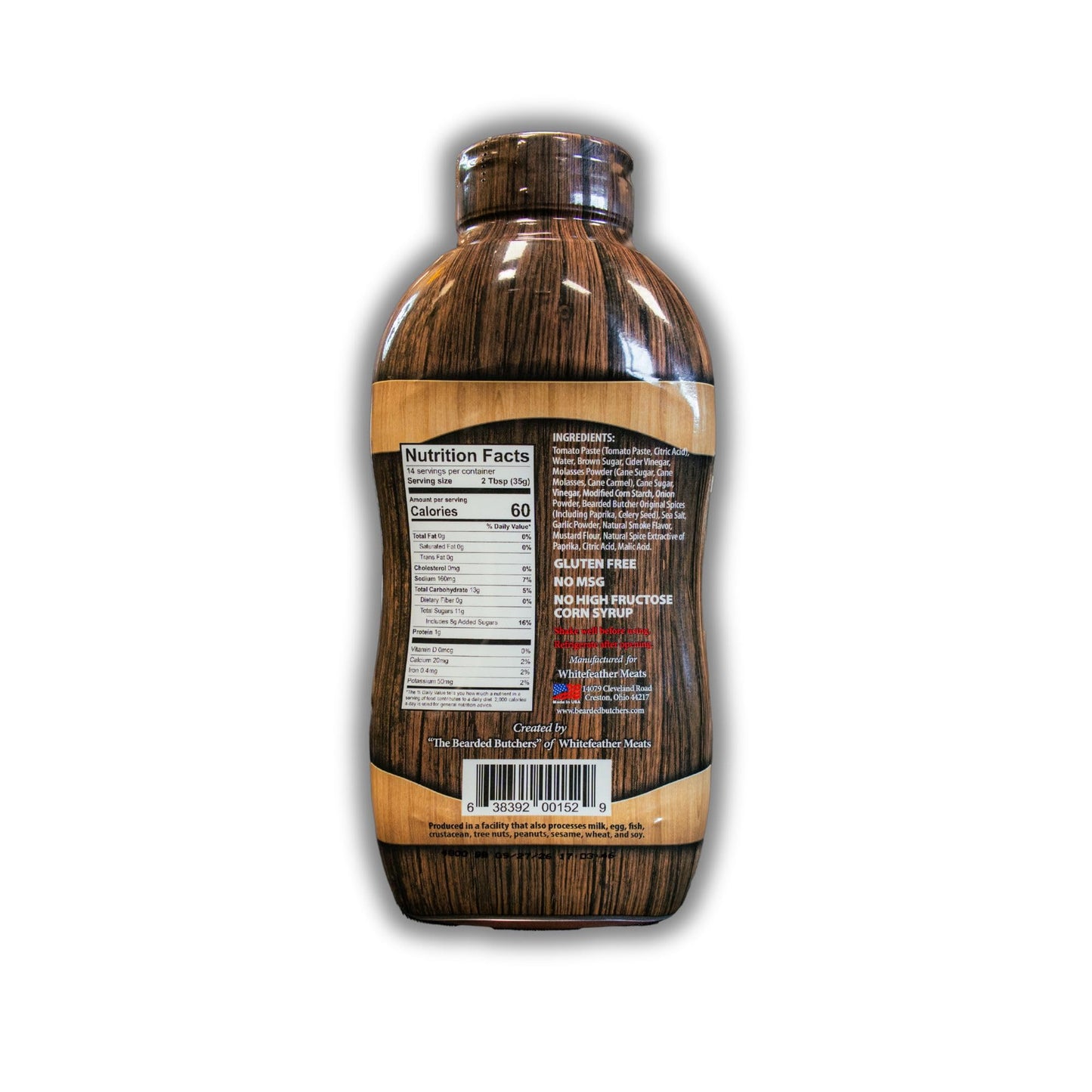 Bearded Butchers Bbq Sauce 17.5 Oz - Tangy & Smoky, Original Spice Blend, Gluten Free, No Msg, Real Ingredients, Perfect For Rib