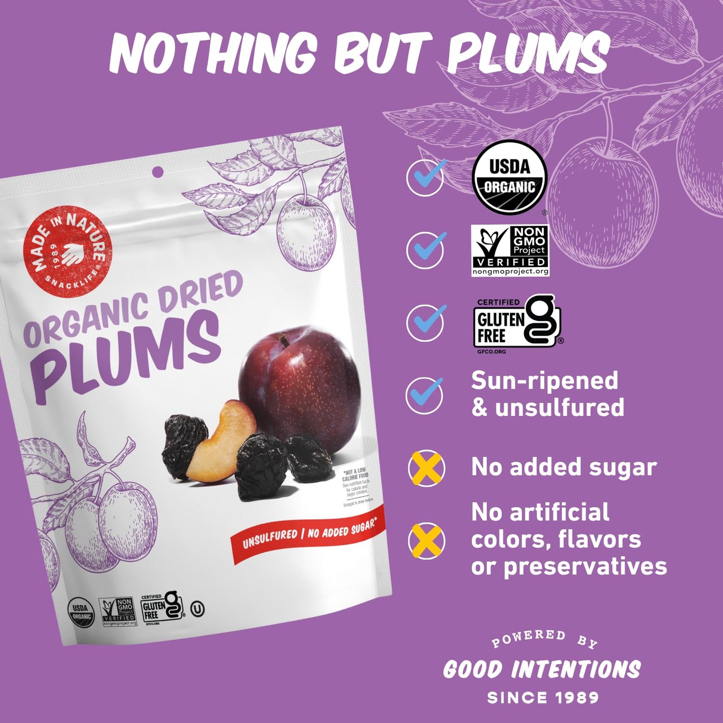Made In Nature Organic Dried Plums, 6 Ounce (Pack of 6) - Vegan Snack, Non-GMO, Unsulfured, Gluten Free, Kosher