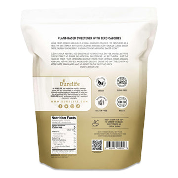 Durelife Organic 100% Pure Monk Fruit sweetener, No Erythritol, Monkfruit Extract Powder, USDA organic NON-GMO Project Verified,