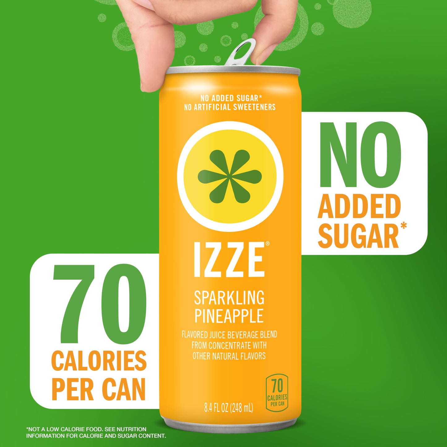 IZZE Sparkling Water Juice Beverage, Pineapple Flavor, No Sugar Added, 8.4 FL OZ, Pack of 24 Cans