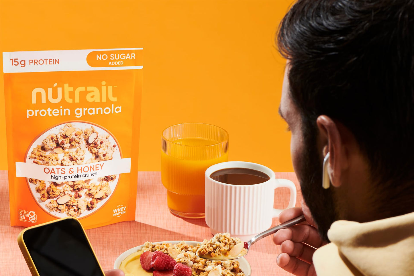 Nutrail 15G Protein Granola Cereal, Honey And Oats, No Sugar Added, Gluten Free, Made With Whey, 8 Oz. 3 Count