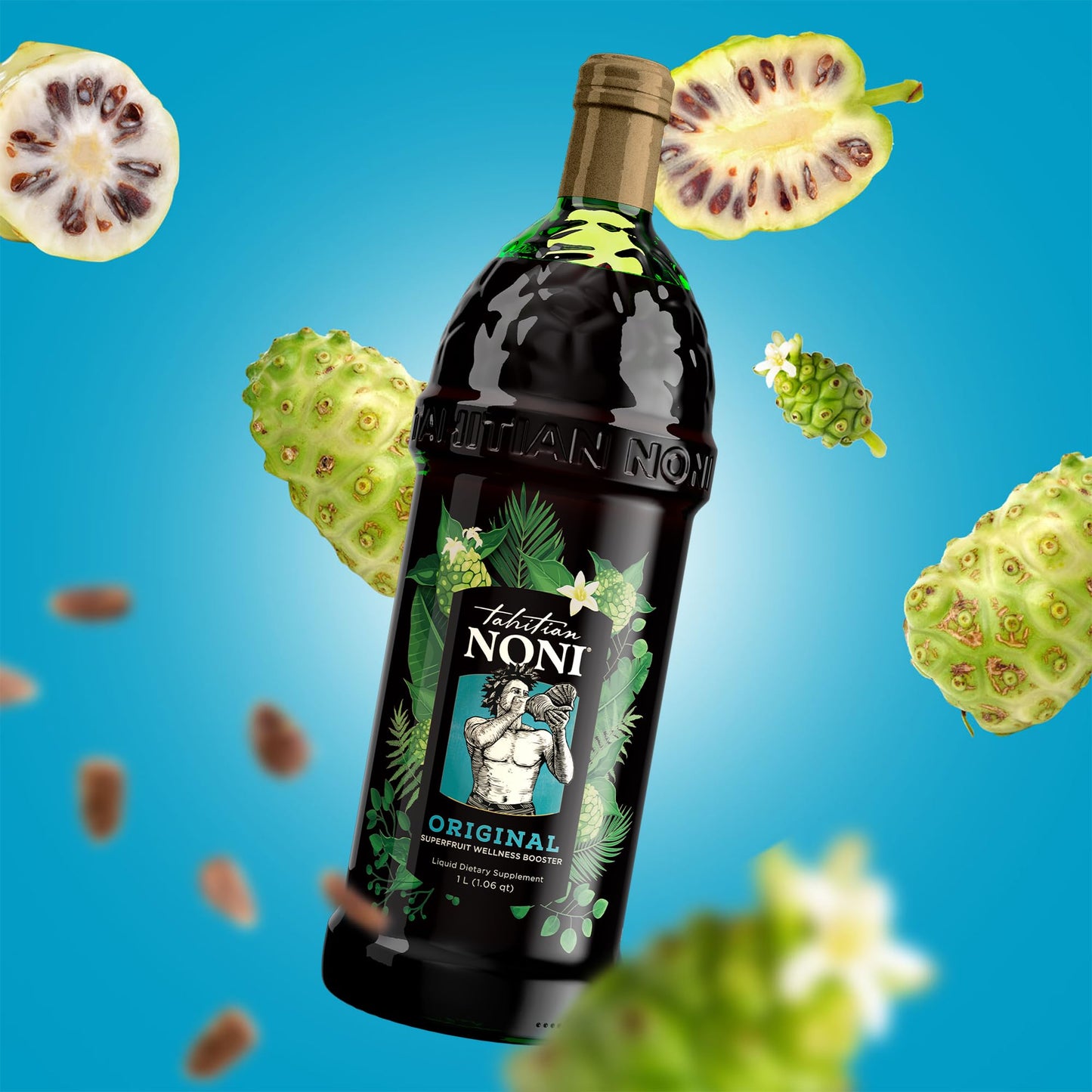 Tahitian Noni Juice, Original Noni Fruit Puree with Blueberry & G , 33.81 Fl Oz (Pack of 4)