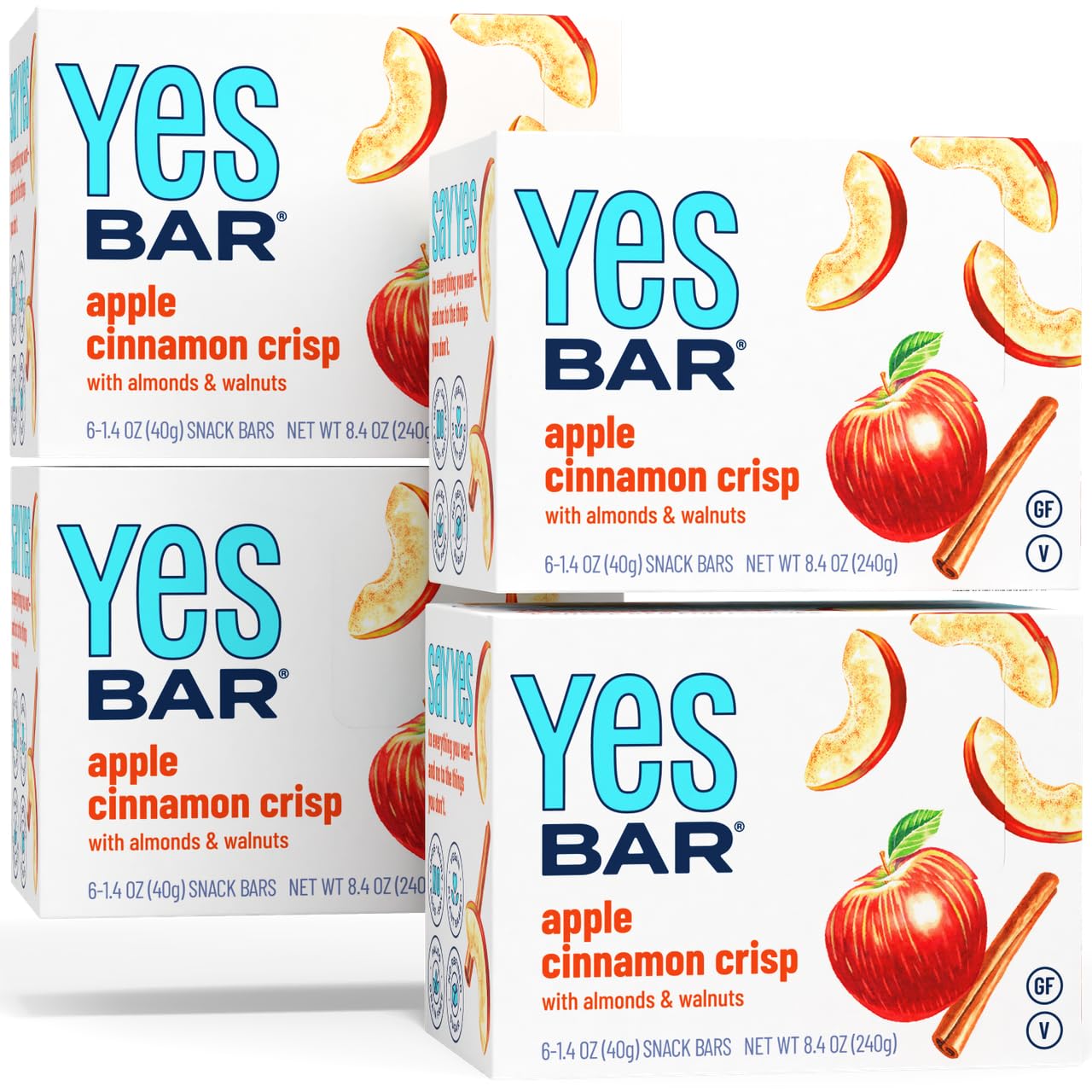 The Yes Bar - Apple Cinnamon Crisp - Plant Based Protein, Decadent Snack Bar - Vegan, Paleo, Gluten Free, Dairy Free, Low Sugar,