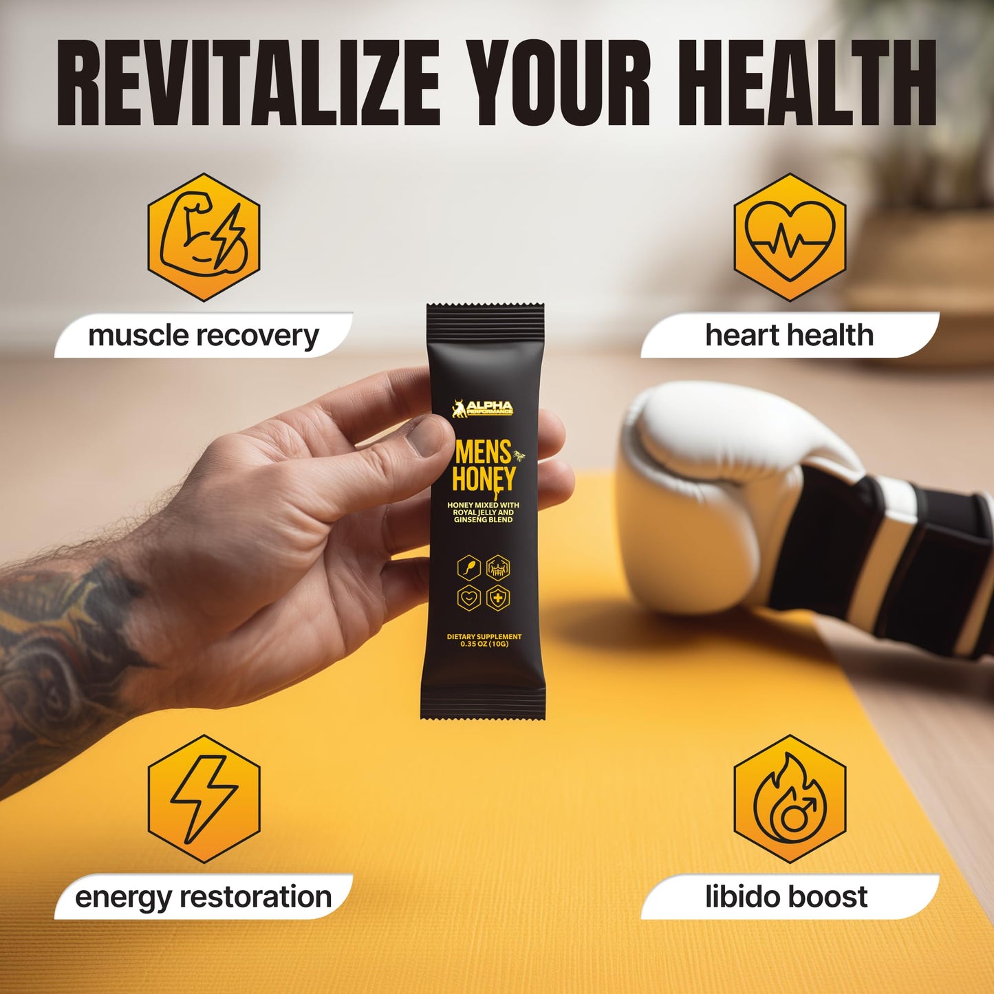 Alpha Performance Royal Jelly Honey - Extra Strength Herbal Superfood Supplement, 24 Packets, Raw Energy, No Added Sugar