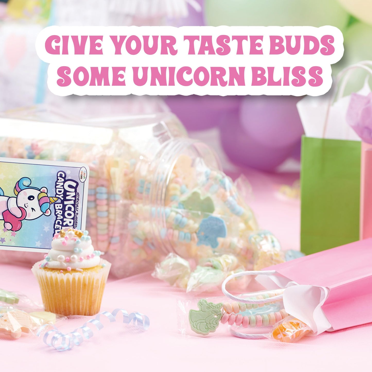 50 Unicorn Candy Bracelets, Individually Wrapped Jewelry for your Unicorn Themed Party, Bulk Candy Perfect for Goody Bags, Party